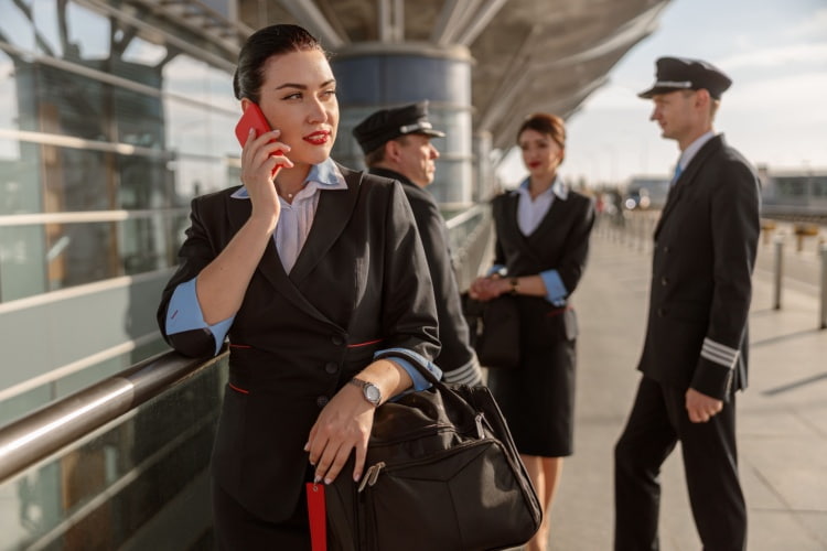 Airline employees at an airport